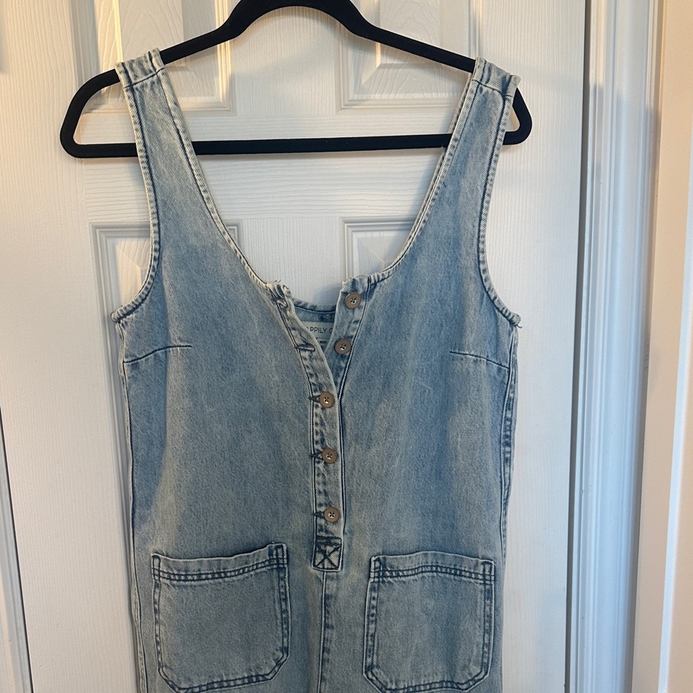 Denim Button-Front Jumpsuit Small - image 3